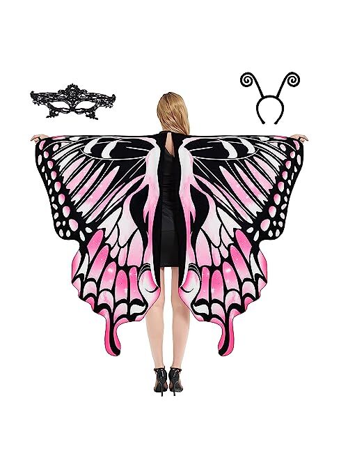 Tibeha Halloween Butterfly Wings for Women - Double-Sided Printing Costume Adult Cape with Mask and Antenna Headband