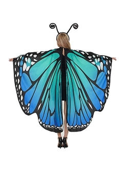 Oun Nana Halloween Butterfly Wings Cape for Women Butterfly Halloween Costume with Antenna Headband, Butterfly Wings Costumes Shawl