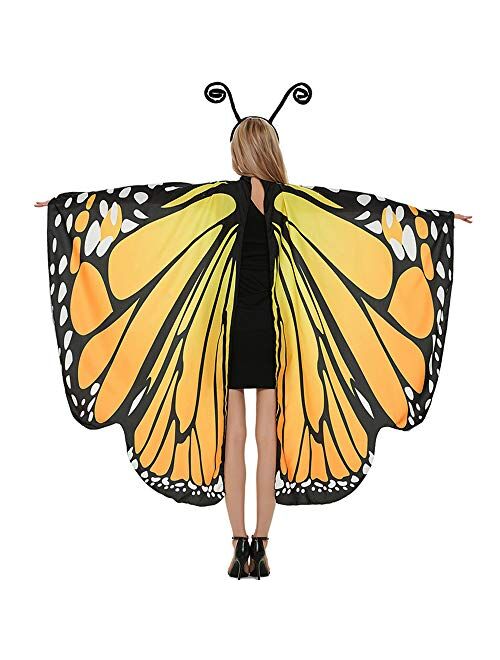 Oun Nana Halloween Butterfly Wings Cape for Women Butterfly Halloween Costume with Antenna Headband, Butterfly Wings Costumes Shawl