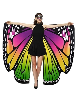 GRAJTCIN Womens Butterfly Wings Shawl Halloween Costume Double Sided Monarch Fairy Pixie Party Cape(66"x54",rose&blue)