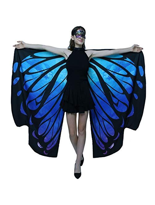 GRAJTCIN Womens Butterfly Wings Shawl Halloween Costume Double Sided Monarch Fairy Pixie Party Cape(66"x54",rose&blue)