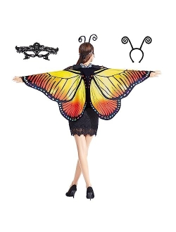 Tibeha Halloween Butterfly Wings for Women - Girls Kid Adult Costume Cape with Mask and Antenna Headband