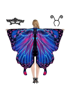 Tibeha Halloween Butterfly Wings for Women - Girls Kid Adult Costume Cape with Mask and Antenna Headband