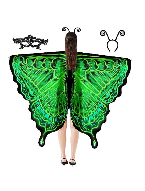 Tibeha Halloween Butterfly Wings for Women - Girls Kid Adult Costume Cape with Mask and Antenna Headband