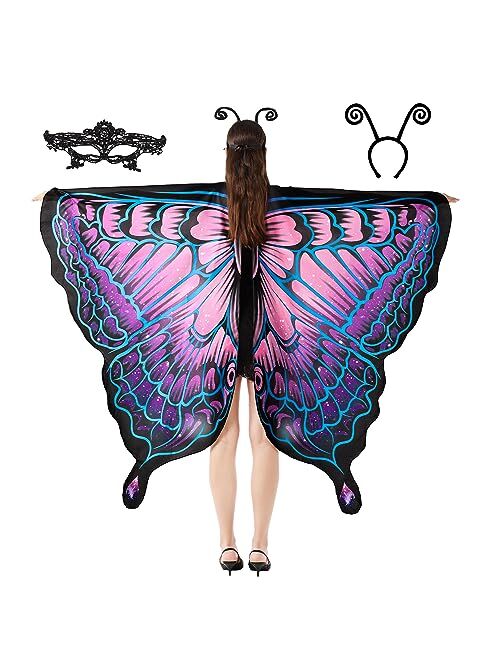 Tibeha Halloween Butterfly Wings for Women - Girls Kid Adult Costume Cape with Mask and Antenna Headband