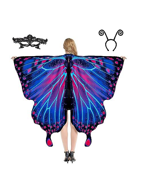 Tibeha Halloween Butterfly Wings for Women - Girls Kid Adult Costume Cape with Mask and Antenna Headband