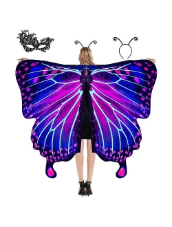 DawnHope Butterfly Wings for Women Girls Kids Halloween Costumes Butterfly Shawl Fairy Ladies Cape Nymph Pixie Dress Up (Adults, Colorful Purple)