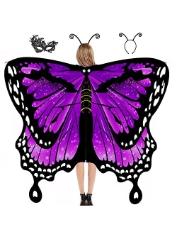 DawnHope Butterfly Wings for Women Girls Kids Halloween Costumes Butterfly Shawl Fairy Ladies Cape Nymph Pixie Dress Up (Adults, Colorful Purple)