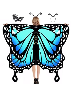 DawnHope Butterfly Wings for Women Girls Kids Halloween Costumes Butterfly Shawl Fairy Ladies Cape Nymph Pixie Dress Up (Adults, Colorful Purple)