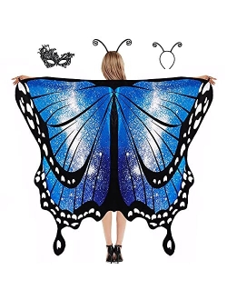 DawnHope Butterfly Wings for Women Girls Kids Halloween Costumes Butterfly Shawl Fairy Ladies Cape Nymph Pixie Dress Up (Adults, Colorful Purple)