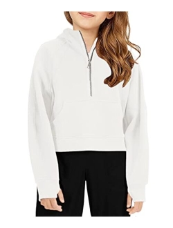 Doshoop Girls Half Ziper Collar Cropped Hoodies Long Sleeve Fleece Zip Up Pullover Sweatshirts