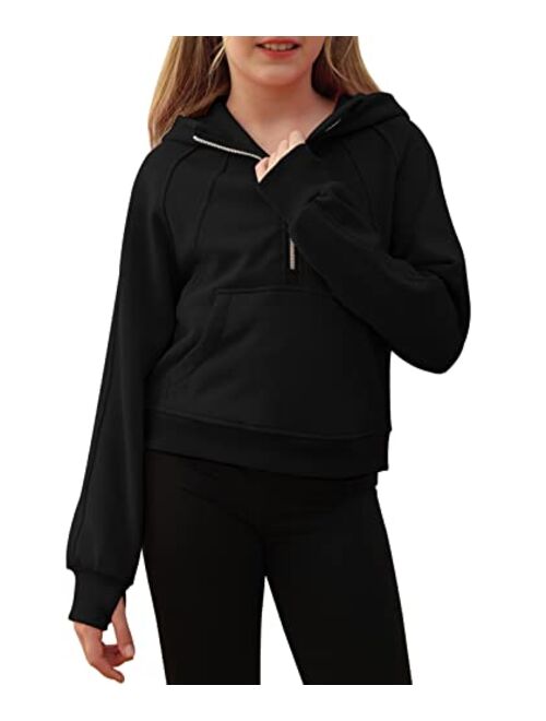 Doshoop Girls Half Ziper Collar Cropped Hoodies Long Sleeve Fleece Zip Up Pullover Sweatshirts