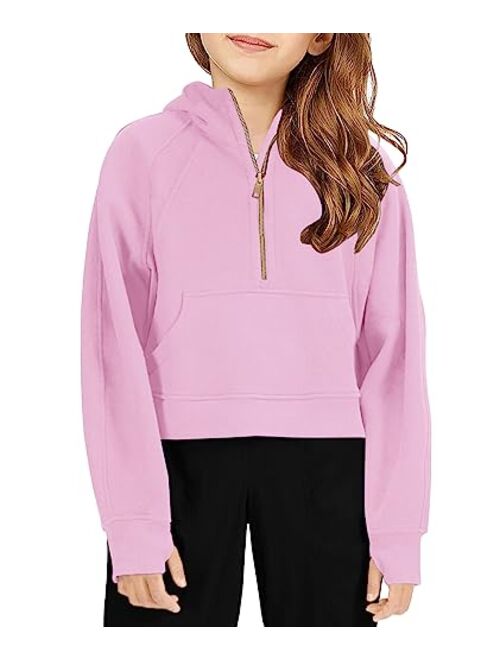 Doshoop Girls Half Ziper Collar Cropped Hoodies Long Sleeve Fleece Zip Up Pullover Sweatshirts