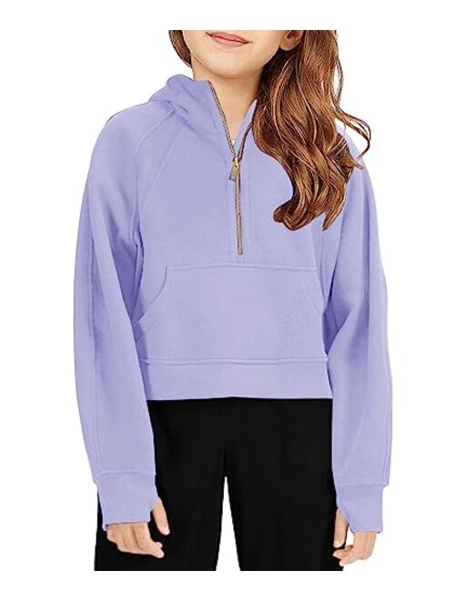 Doshoop Girls Half Ziper Collar Cropped Hoodies Long Sleeve Fleece Zip Up Pullover Sweatshirts