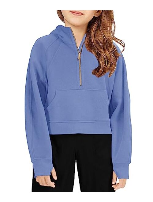 Doshoop Girls Half Ziper Collar Cropped Hoodies Long Sleeve Fleece Zip Up Pullover Sweatshirts