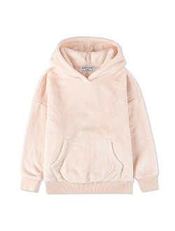 AMERICLOUD Girls Loose Fitting Flannel Sherpa Pullover Hoodie Casual Fancy Hooded Sweatshirts 3-12 Years