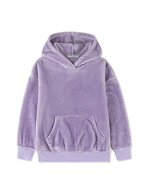 AMERICLOUD Girls Loose Fitting Flannel Sherpa Pullover Hoodie Casual Fancy Hooded Sweatshirts 3-12 Years