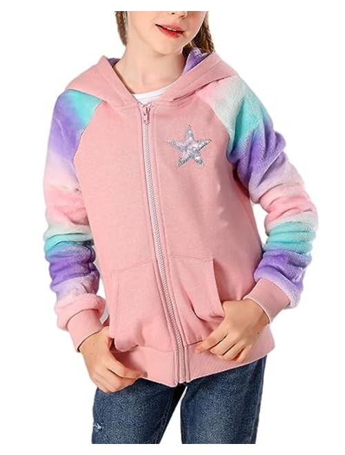 V.&GRIN Girl Zip up Hoodie Sweatshirt Soft Fuzzy Fleece Jacket with Pocket for Girls 5-16 Years