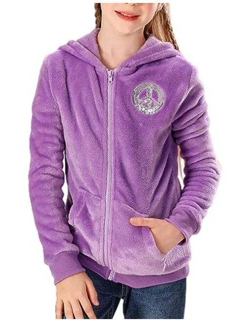 V.&GRIN Girl Zip up Hoodie Sweatshirt Soft Fuzzy Fleece Jacket with Pocket for Girls 5-16 Years