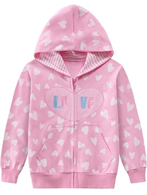 Little Hand Girls Unicorn Hoodies Zip Up Kids Heart Jackets Long Sleeve Toddler Dinosaur Sweatshirts Clothes 2-7 Years