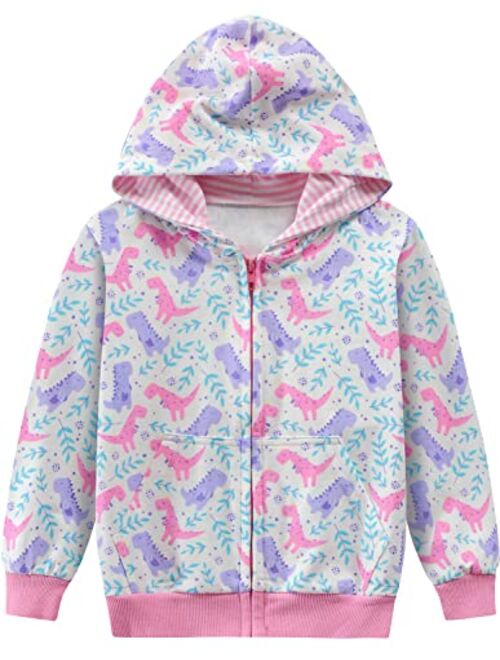 Little Hand Girls Unicorn Hoodies Zip Up Kids Heart Jackets Long Sleeve Toddler Dinosaur Sweatshirts Clothes 2-7 Years