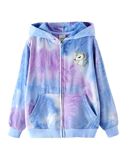 Julerwoo Toddler & Girls Cotton Full Zip Sweatshirts Hoodie Girls' Tie Dye Pullover Sweatshirt Tops 2-12 Years