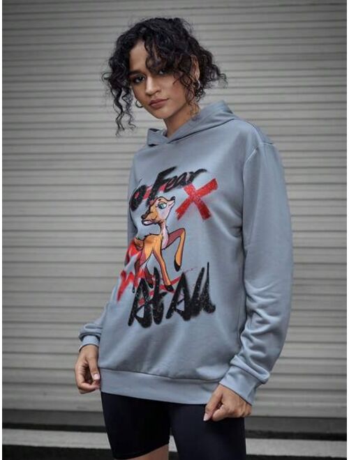 SHEIN UNISEX 1pc Letter Cartoon Graphic Hoodie