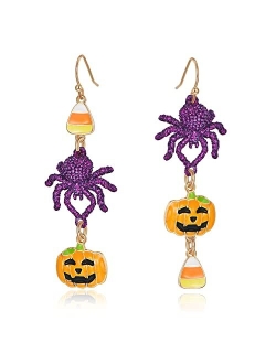 Muyan Halloween Earrings for Women, Funny Pumpkin Skeleton Skull Spider Web Witch Halloween Themed Drop Earrings Halloween Thanksgiving Gifts for Women