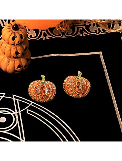 Muyan Halloween Earrings for Women, Funny Pumpkin Skeleton Skull Spider Web Witch Halloween Themed Drop Earrings Halloween Thanksgiving Gifts for Women