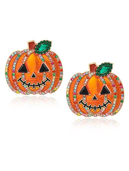 Muyan Halloween Earrings for Women, Funny Pumpkin Skeleton Skull Spider Web Witch Halloween Themed Drop Earrings Halloween Thanksgiving Gifts for Women