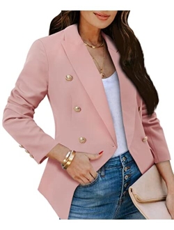 CRAZY GRID Womens Casual Blazer Jacket Gold Button Long Sleeve Work 0ffice Blazer Lapel Open Front Jacket