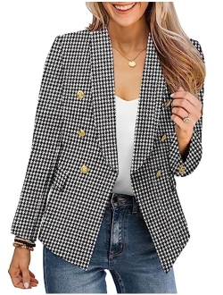 CRAZY GRID Womens Casual Blazer Jacket Gold Button Long Sleeve Work 0ffice Blazer Lapel Open Front Jacket