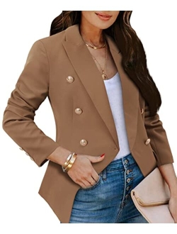 CRAZY GRID Womens Casual Blazer Jacket Gold Button Long Sleeve Work 0ffice Blazer Lapel Open Front Jacket