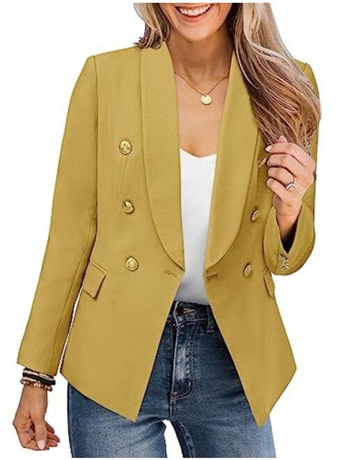 CRAZY GRID Womens Casual Blazer Jacket Gold Button Long Sleeve Work 0ffice Blazer Lapel Open Front Jacket