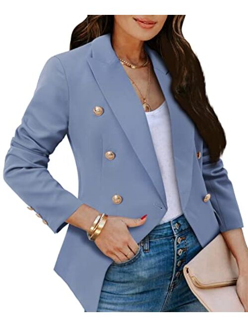 CRAZY GRID Womens Casual Blazer Jacket Gold Button Long Sleeve Work 0ffice Blazer Lapel Open Front Jacket