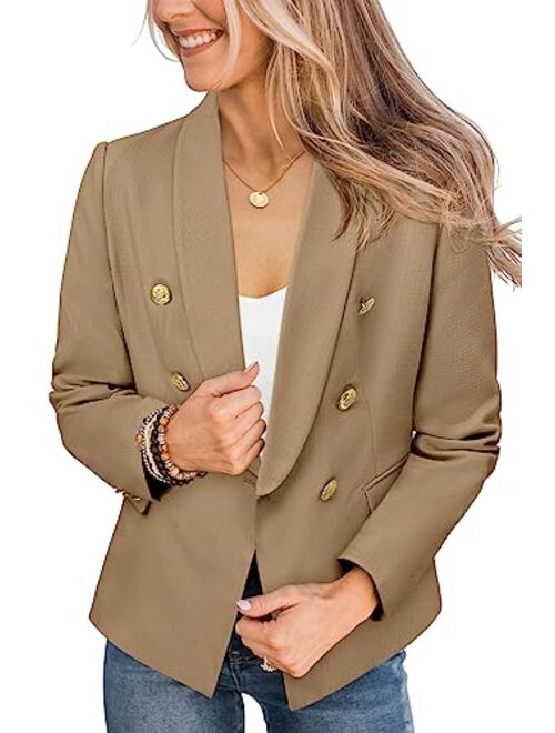 CRAZY GRID Womens Casual Blazer Jacket Gold Button Long Sleeve Work 0ffice Blazer Lapel Open Front Jacket