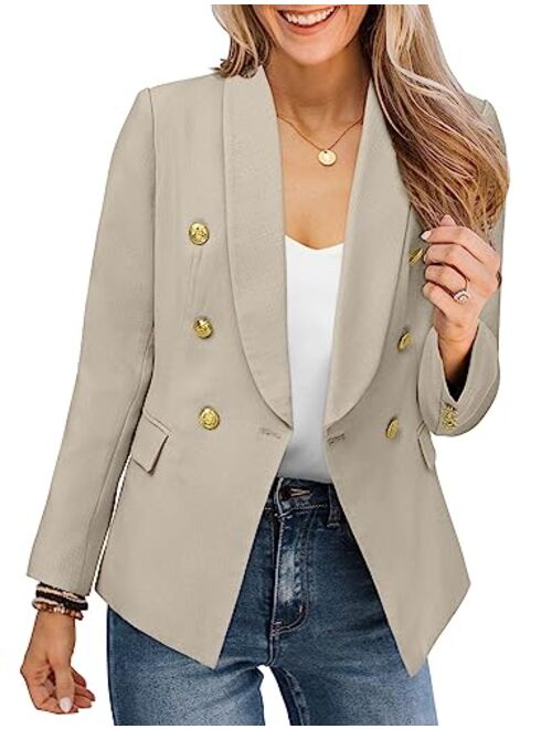 CRAZY GRID Womens Casual Blazer Jacket Gold Button Long Sleeve Work 0ffice Blazer Lapel Open Front Jacket