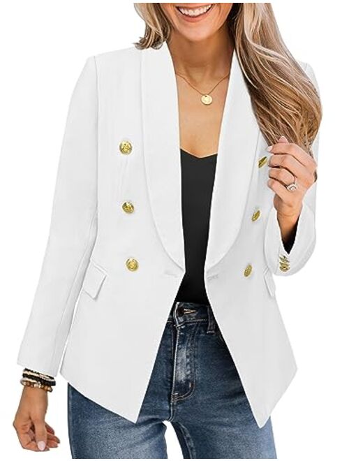 CRAZY GRID Womens Casual Blazer Jacket Gold Button Long Sleeve Work 0ffice Blazer Lapel Open Front Jacket