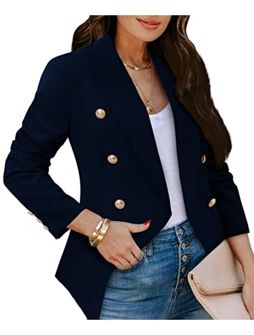 CRAZY GRID Womens Casual Blazer Jacket Gold Button Long Sleeve Work 0ffice Blazer Lapel Open Front Jacket