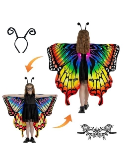 Sunnylisa Halloween Butterfly Costume for Women and Girls Plus Size,Double Sided Reversible Butterfly Wings for Adults Kids