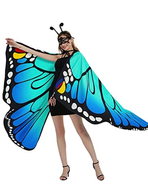 Sunnylisa Halloween Butterfly Costume for Women and Girls Plus Size,Double Sided Reversible Butterfly Wings for Adults Kids