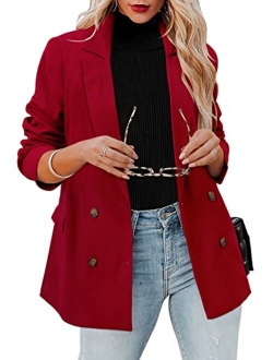 CRAZY GRID Womens Long Sleeve Blazer Jacket Open Front Work Office Blazer Button Jacket