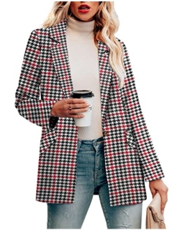 CRAZY GRID Womens Long Sleeve Blazer Jacket Open Front Work Office Blazer Button Jacket