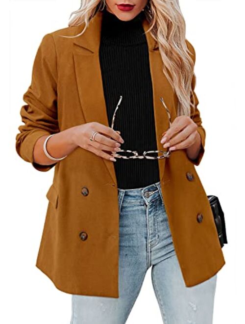 CRAZY GRID Womens Long Sleeve Blazer Jacket Open Front Work Office Blazer Button Jacket