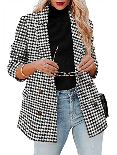 CRAZY GRID Womens Long Sleeve Blazer Jacket Open Front Work Office Blazer Button Jacket