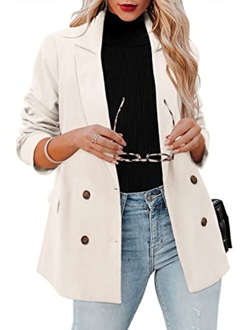 CRAZY GRID Womens Long Sleeve Blazer Jacket Open Front Work Office Blazer Button Jacket