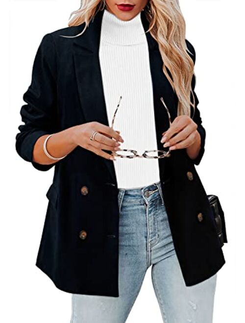 CRAZY GRID Womens Long Sleeve Blazer Jacket Open Front Work Office Blazer Button Jacket