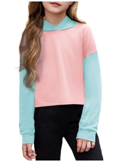 Girls Crop Tops Tie-Dye Hoodies Kids Long Sleeve Pullover Sweatshirts