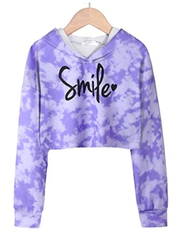 Girls Crop Tops Tie-Dye Hoodies Kids Long Sleeve Pullover Sweatshirts