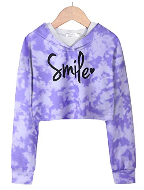 Arshiner Girls Crop Tops Tie-Dye Hoodies Kids Long Sleeve Pullover Sweatshirts